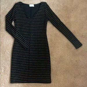 Black & Gold Striped Long-Sleeve Dress